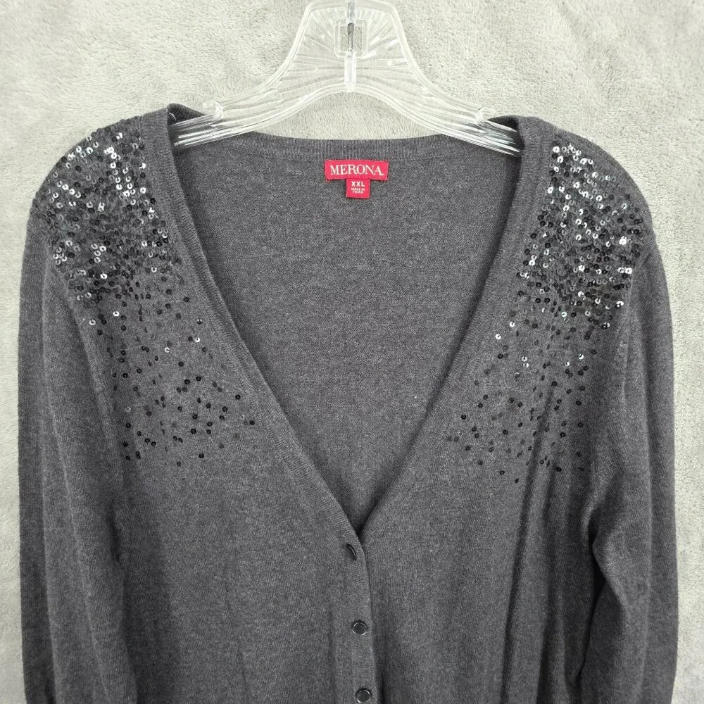 Merona Cardigan Sweater Bundle XXL Black White Grey Stripe Bling Button Up Knit